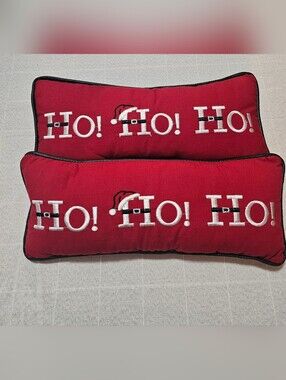 Set of 2 Christmas Throw Pillows | Red “Ho Ho Ho” Santa Hat Holiday Decor